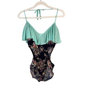 Seduction Floral Ruffle Cut-Out Bodysuit Size M Y2K Boho Festival Summer